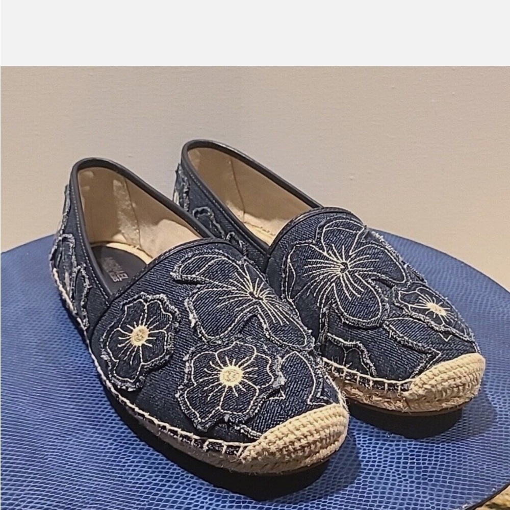 Michael Kors "Kendrick" Denim with floral applique espadrilles